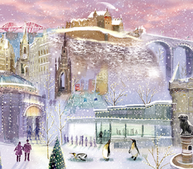 Send your faraway friends and family a little taster of home this Christmas with a card showing Edinburgh landmarks in the winter. Card for fundraising store