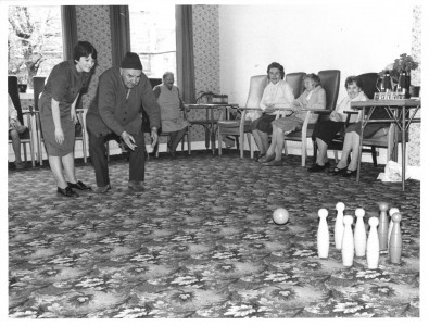 Playing skittles at Thomas Burns House