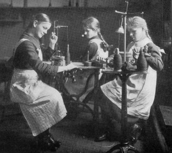Blind and visually impaired girls knitting - Royal Blind archive picture