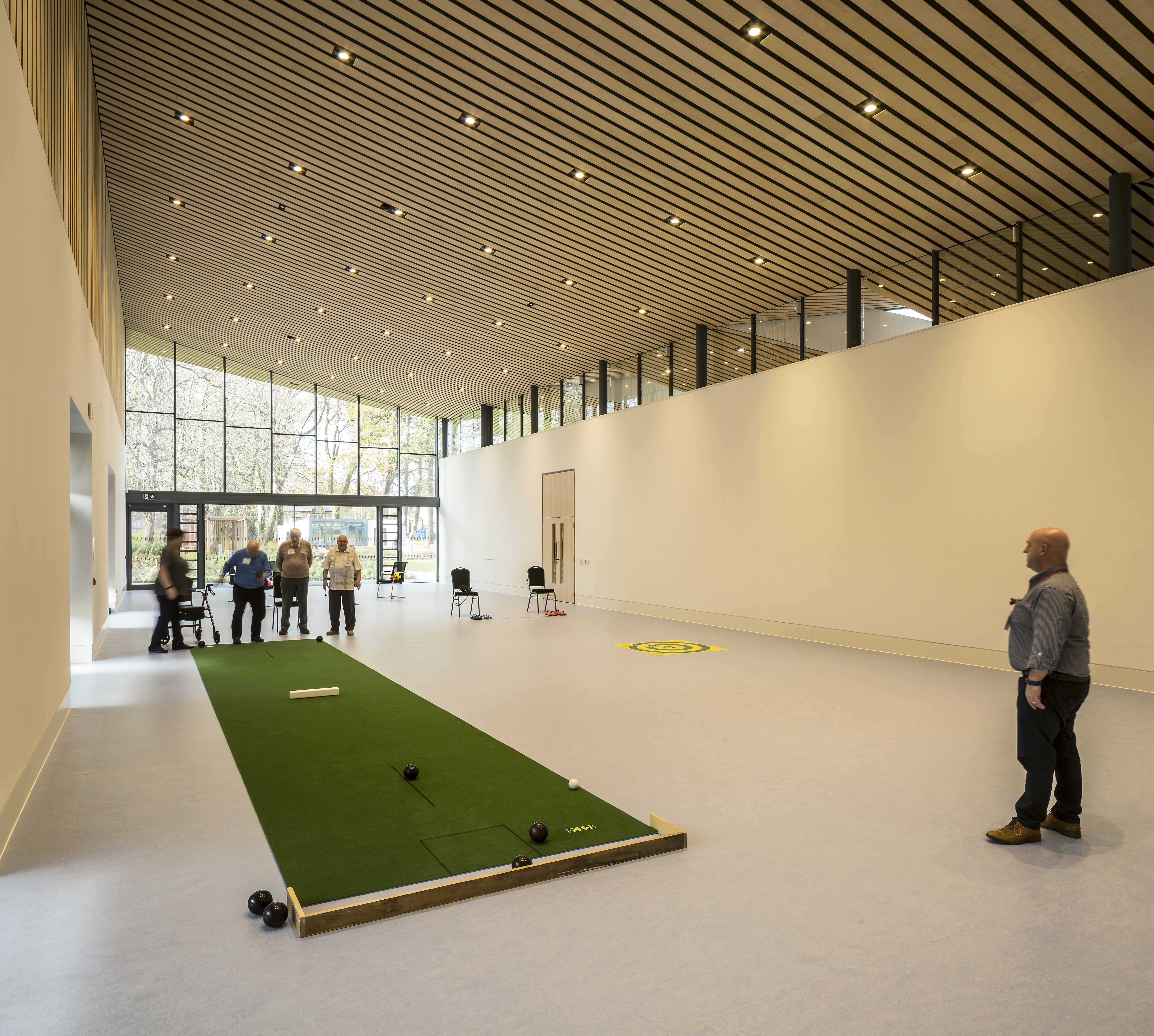 Veterans playing bowls in the Hawkhead Centre hall