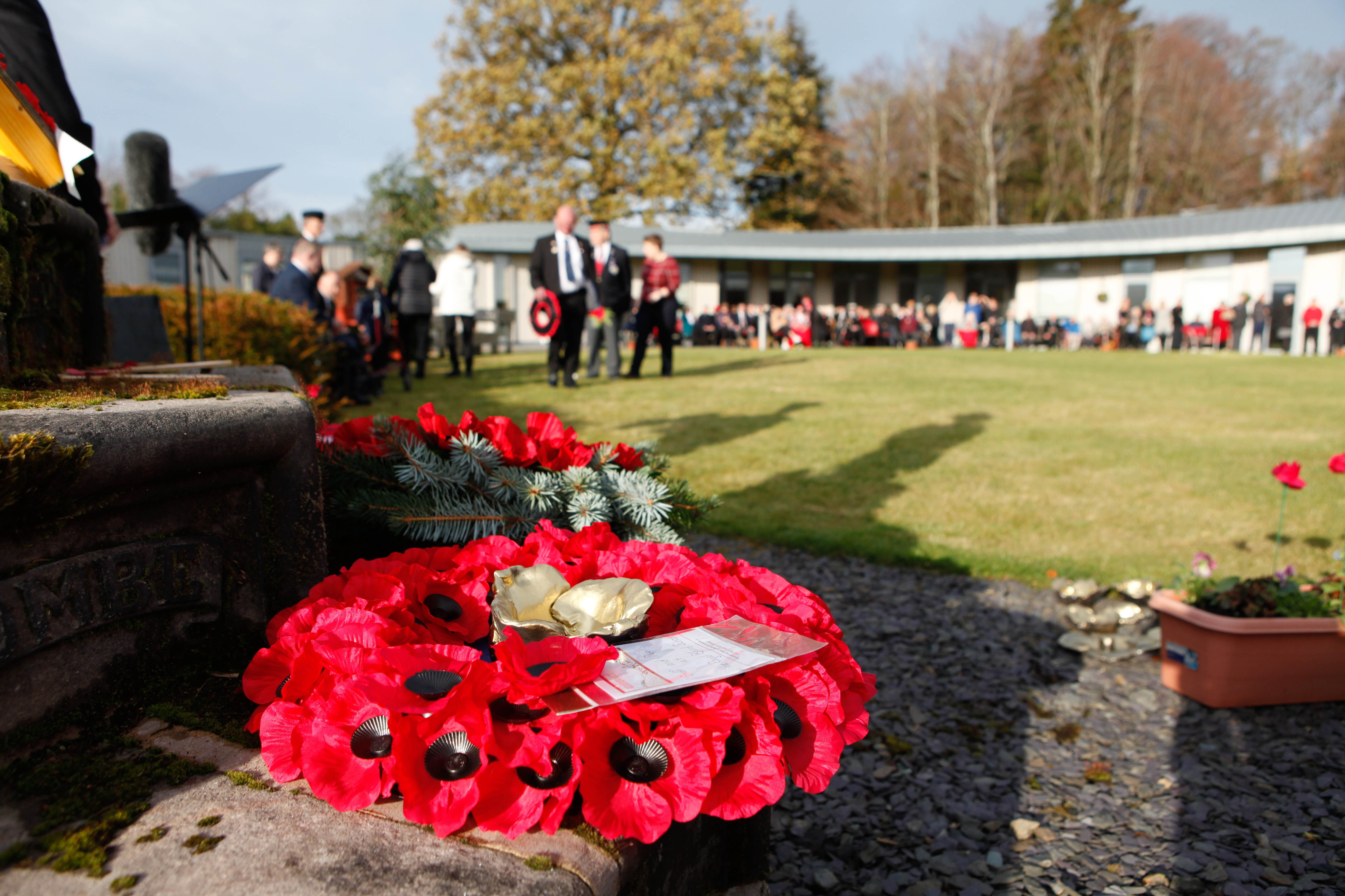 Poppy wreath in the Linburn Centre garden - remembrance Poppy wreath in the Linburn Centre garden for remembrance