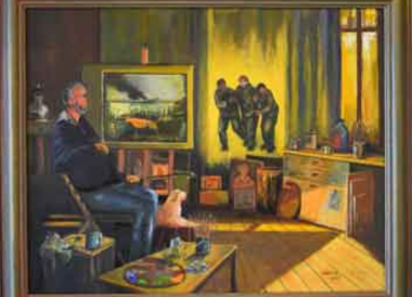 People with Charles Bonnet Syndrome can hallucinate images of ghostly people, such as the men the background depicted in this painting.