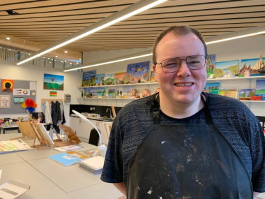 Art volunteer Michael in the Hawkhead Centre art room