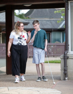 Ciaran, a young man who lives at Allermuir, learned to use a white cane at the Royal Blind School's Residential unit