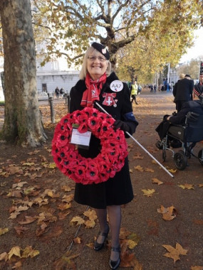 Agnes Houston MBE carries the wreath for Scottish War Blinded