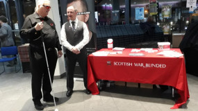 Jo Long (left) and Outreach Worker Mick Hilton with the Scottish War Blinded stand at Eden Court Theatre