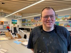 Art volunteer Michael in the Hawkhead Centre art room