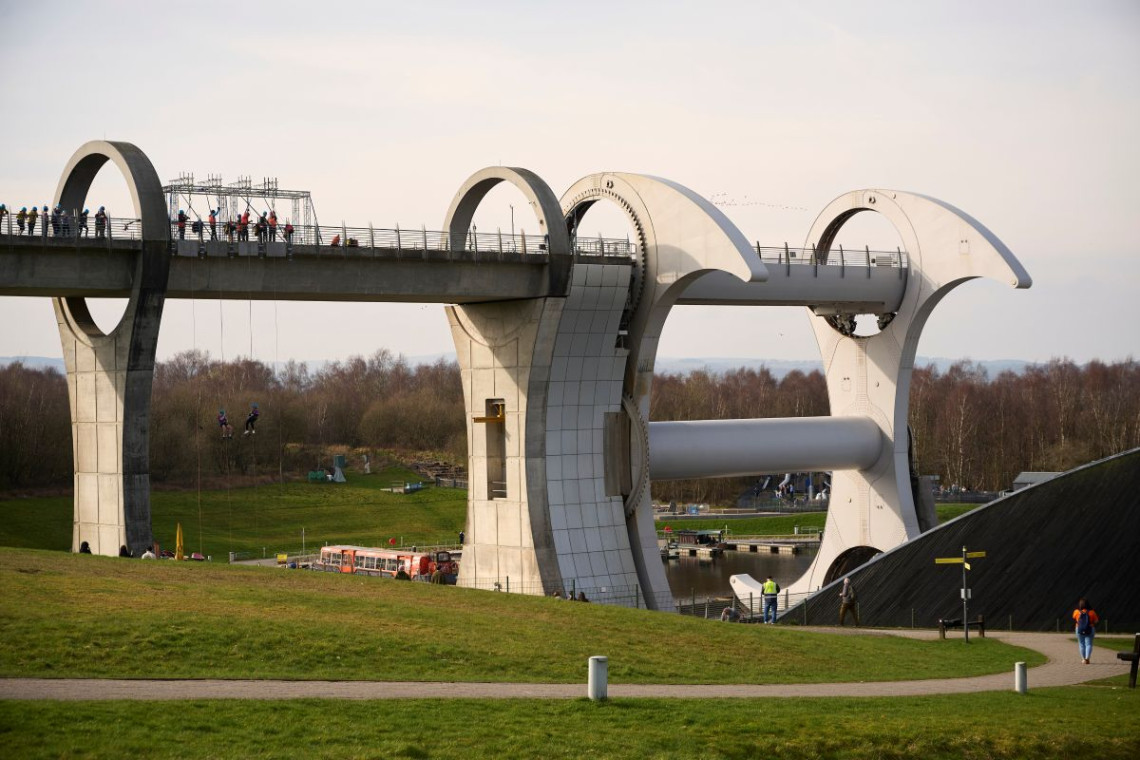 Veterans abseiling from the Falkirk Wheel