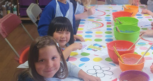 Children at Kidscene painting at a table