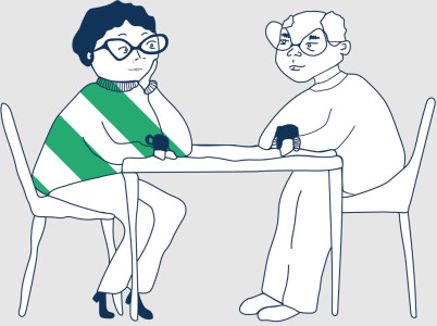 Illustration of two people chatting